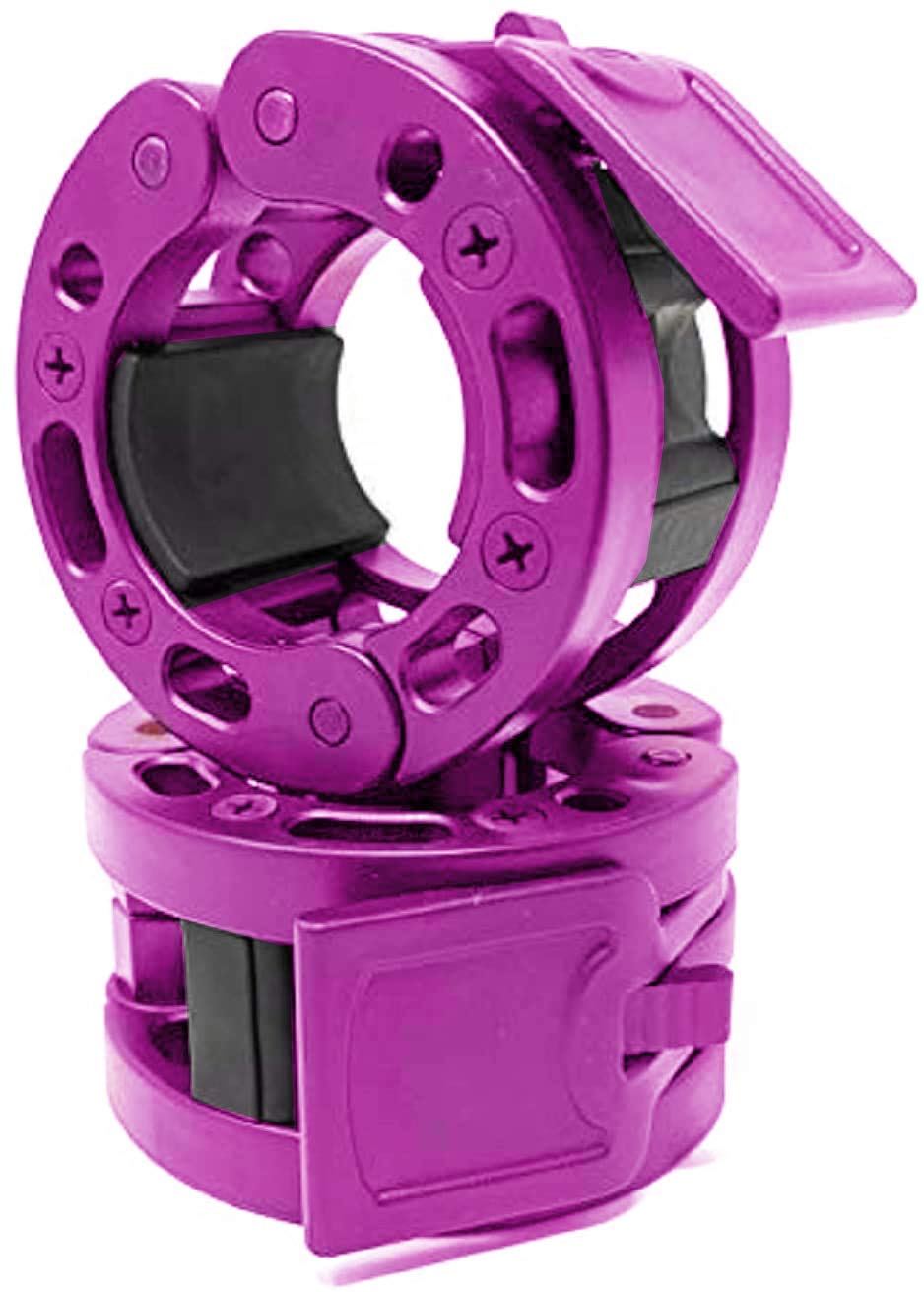 Clout FitnessOlympic Barbell Clamps Collars Quick Release Pair of Locking Weight Clips Fit 2 Inch Barbell for Weightlifting (Purple)