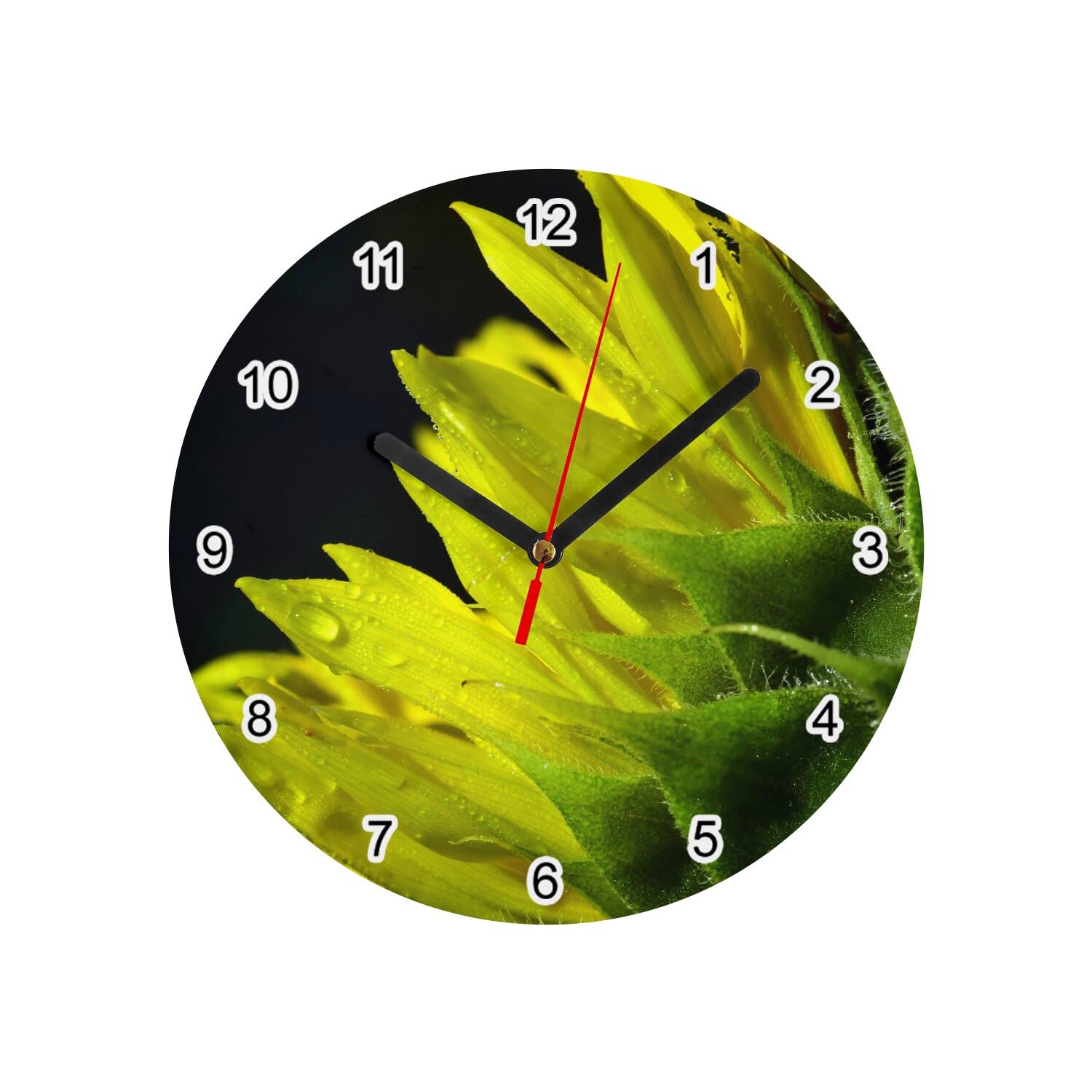 Horloge murale en verre Tournesol 20 cm jaune et noir