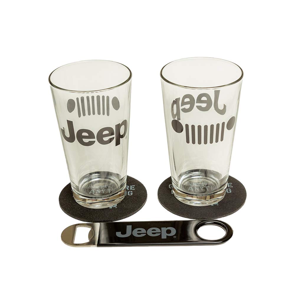 Jeep Pint Glas Geschenk-Set 2 Gläser und Untersetzer plus Flaschenöffner