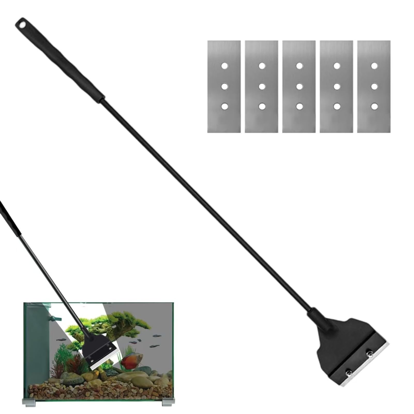 KDRNXVAL 65cm Aquarium Algae Scraper Set – Lightweight, Detachable and Adjustable Algae Cleaner with 5 Replaceable Blades for Glass Fish Tank and Gravel Cleaning