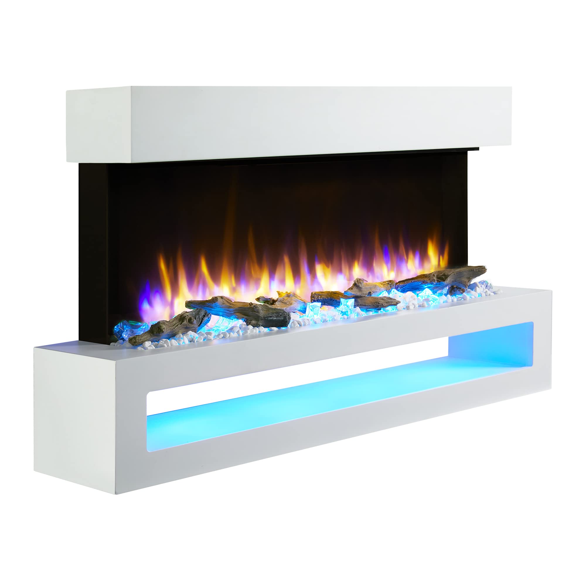 Endeavour Fires Fenwick Wall Mounted Electric Fireplace 110cm/43” 1&2kW, 7 day Programmable Remote Control Fire with an off White Surroud