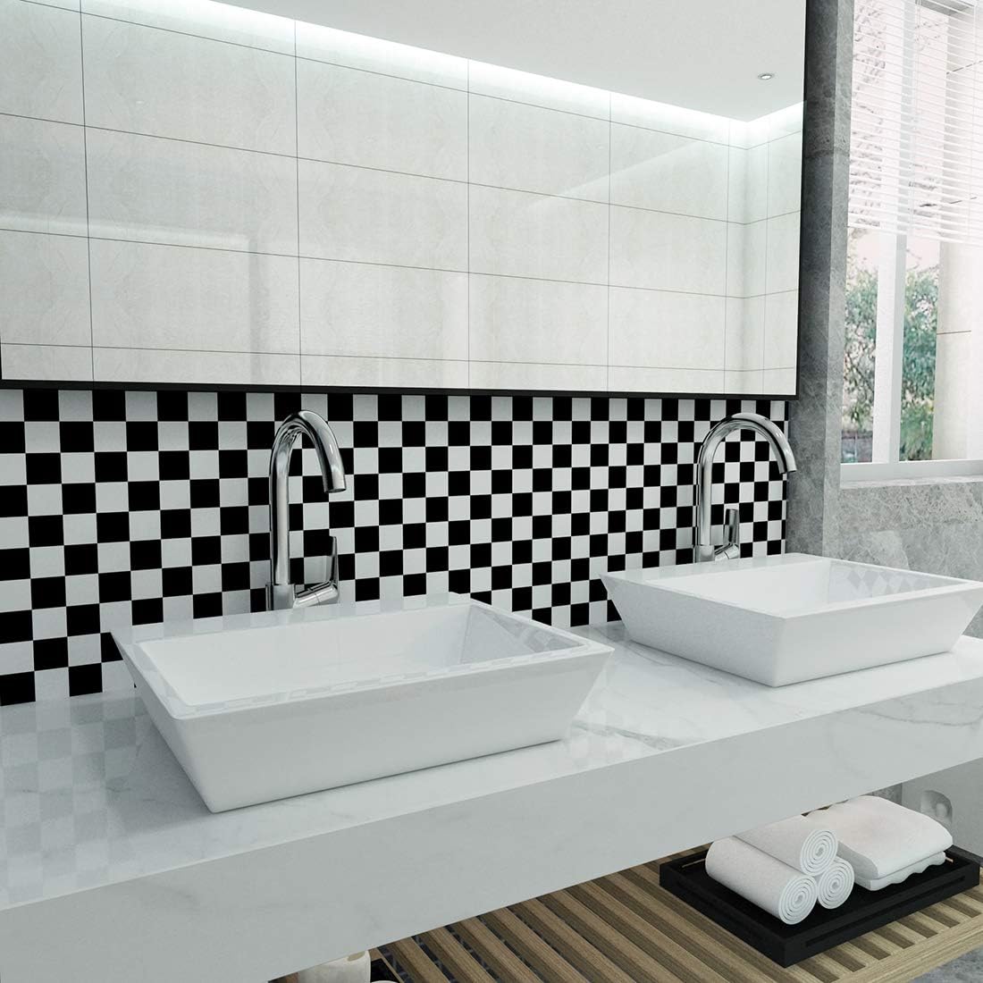 LaCheery Thick Checkered Contact Paper Decorative Self Adhesive Checkered Wallpaper Removable Black and White Wall Paper Peel and Stick Wallpaper for Bathroom Backsplash Shelf Drawer Liners 15.8"x80"
