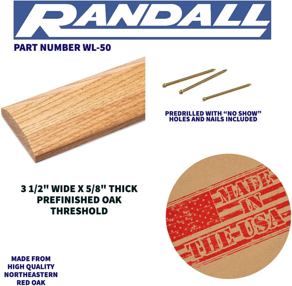 3 1/2" Wide x 5/8" Thick Oak Threshold - Pre-Finished in Natural Color Stain and Polyurethane Topcoat - Predrilled "No Show" Holes for Easy Installation (3 FT Long)