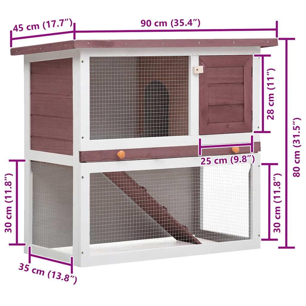 Kaninchenstall aus braunem Holz mit 1 Tür, wetterfestem Dach, pulverbeschichtetem Drahtgitter, 90 x 45 x 80 cm, mit Schubfach und Rutschfester Rampe für Kaninchen und Kleintiere
