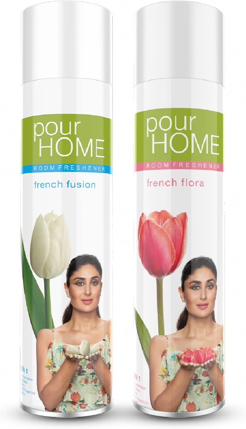 POUR HOME French Flora & French Fusion Room Freshener Spray - 270ML Each (Pack of 2)| Reduces Odours - Suitable for Home & Office