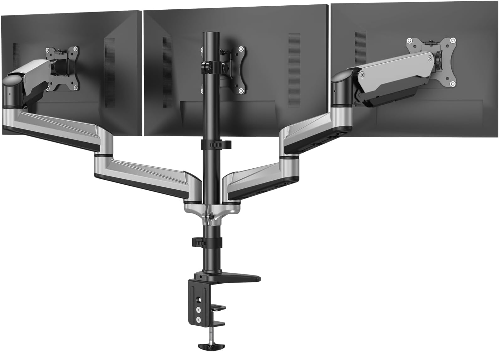 HUANUOTriple Monitor Stand for 13-32 inch Curved Flat Screens, Height Adjustable Monitor Arm with Column, Full Motion Monitor Mount,Weight Capacity 8KG Per Arm