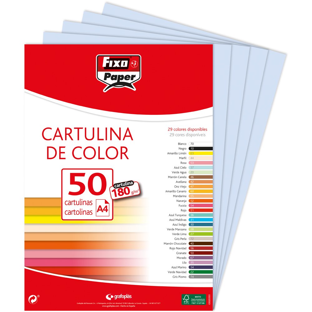 Fixo Paper 11110337 – Pack of 50 A4 Card Stock Sky Blue 180 g