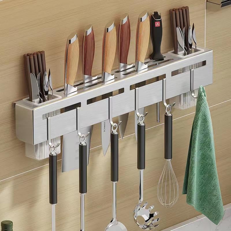 SEVVY - Kitchen Rack - Cooking Utensil Tools Hook Rack - Kitchen Holder - Utensils Holder & Storage - Stainless Steel - 40 cm - Silver