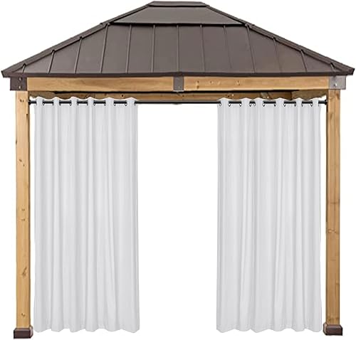 Cortinas opacas para exteriores para patio, resistentes al viento, 84 pulgadas de largo, cortinas de lona de acero inoxidable plateado con ojales,
