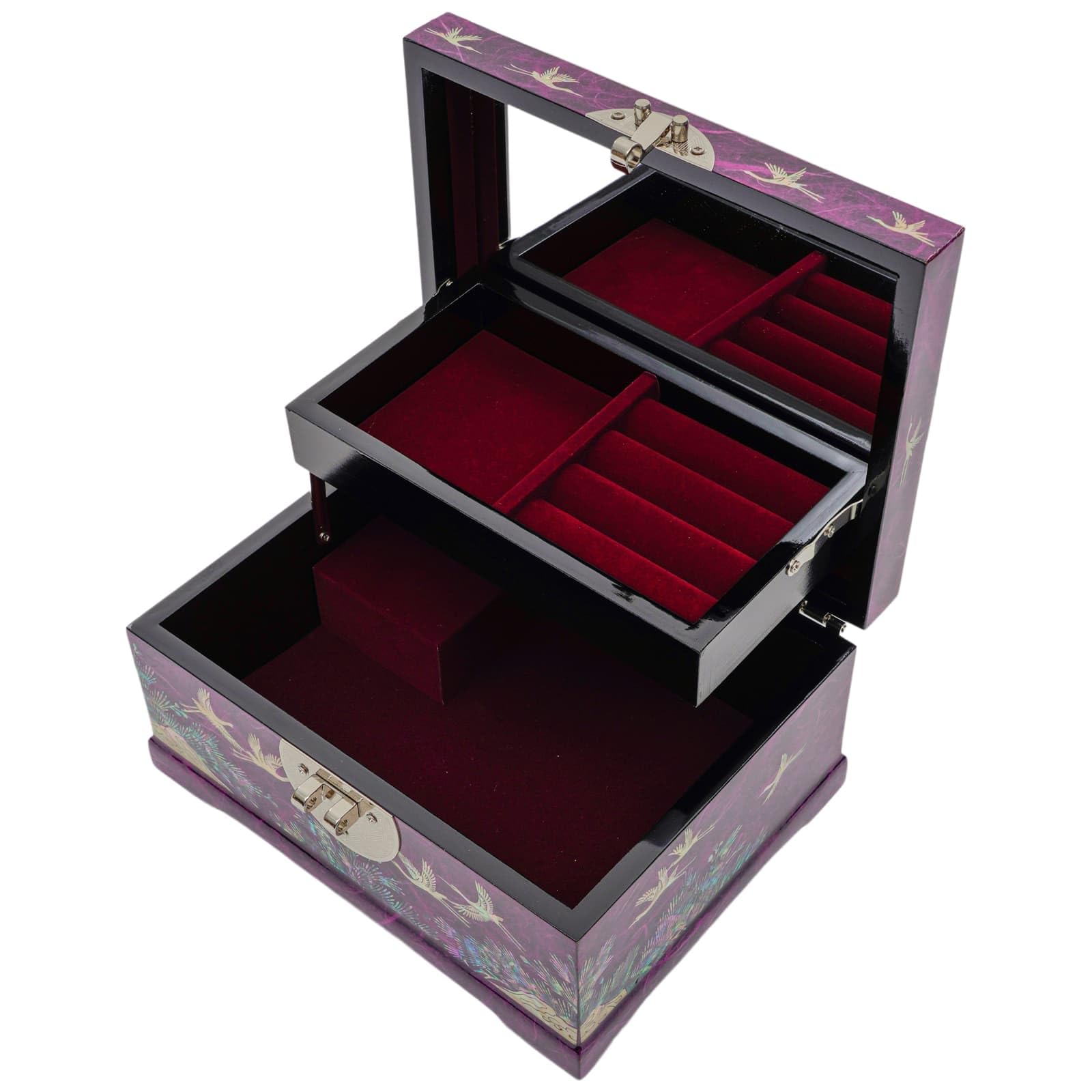 February Mountain Boîte à bijoux à musique en nacre coréenne – Grue et motif floral fabriquée à la main – Joue Arirang – Cadeaux uniques pour maman, sœur, épouse et grand-mère (violet)