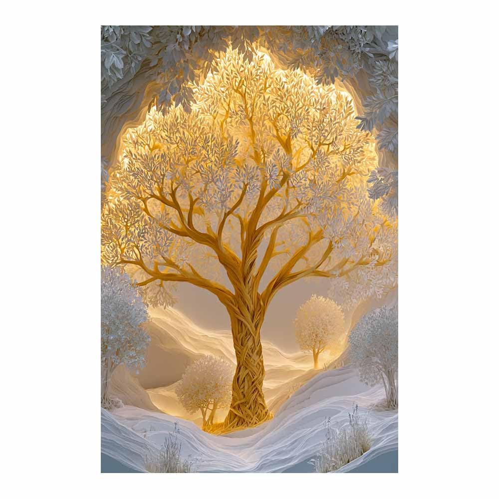 HOQIU Tree Wall Art Gold Textured Oak artwork, home canvas prints, for Bathroom Living Room Bedroom(Multicolor)-80x120cm Unframed