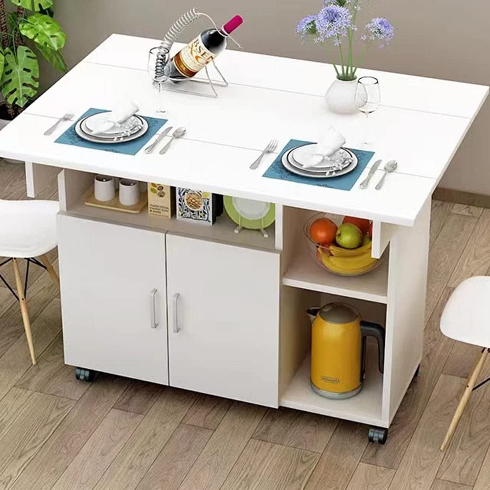 BAKAJI Tavolo da Pranzo Tavolino Mobile Cucina con Scaffali Armadietto Salvaspazio Portaoggetti con Ante Ripiani Ruote Scrivania Multiuso in Legno MDF Design Moderno Arredamento