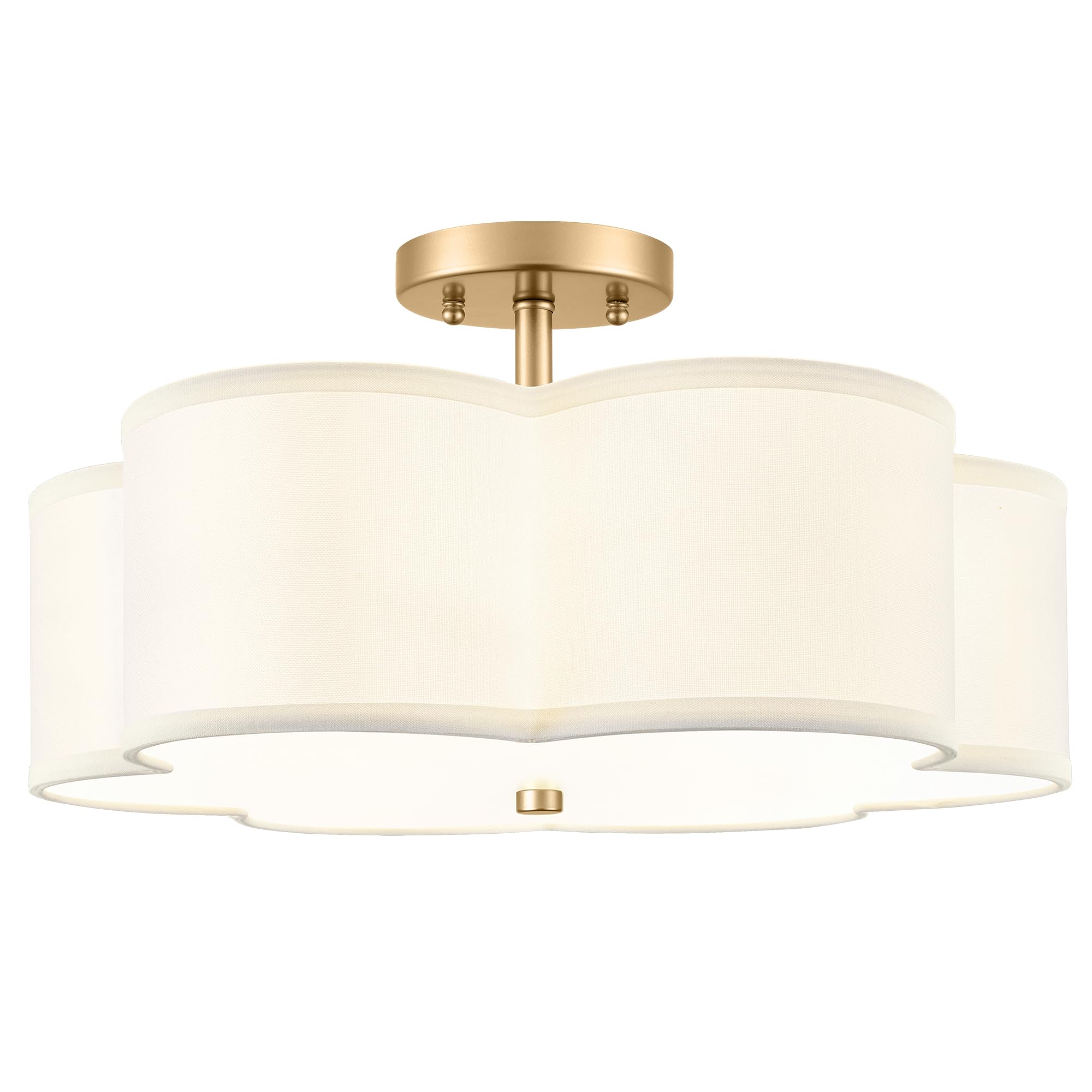 18" Gold Semi Flush Mount Ceiling Lights, Flower Fabric Drum Shade