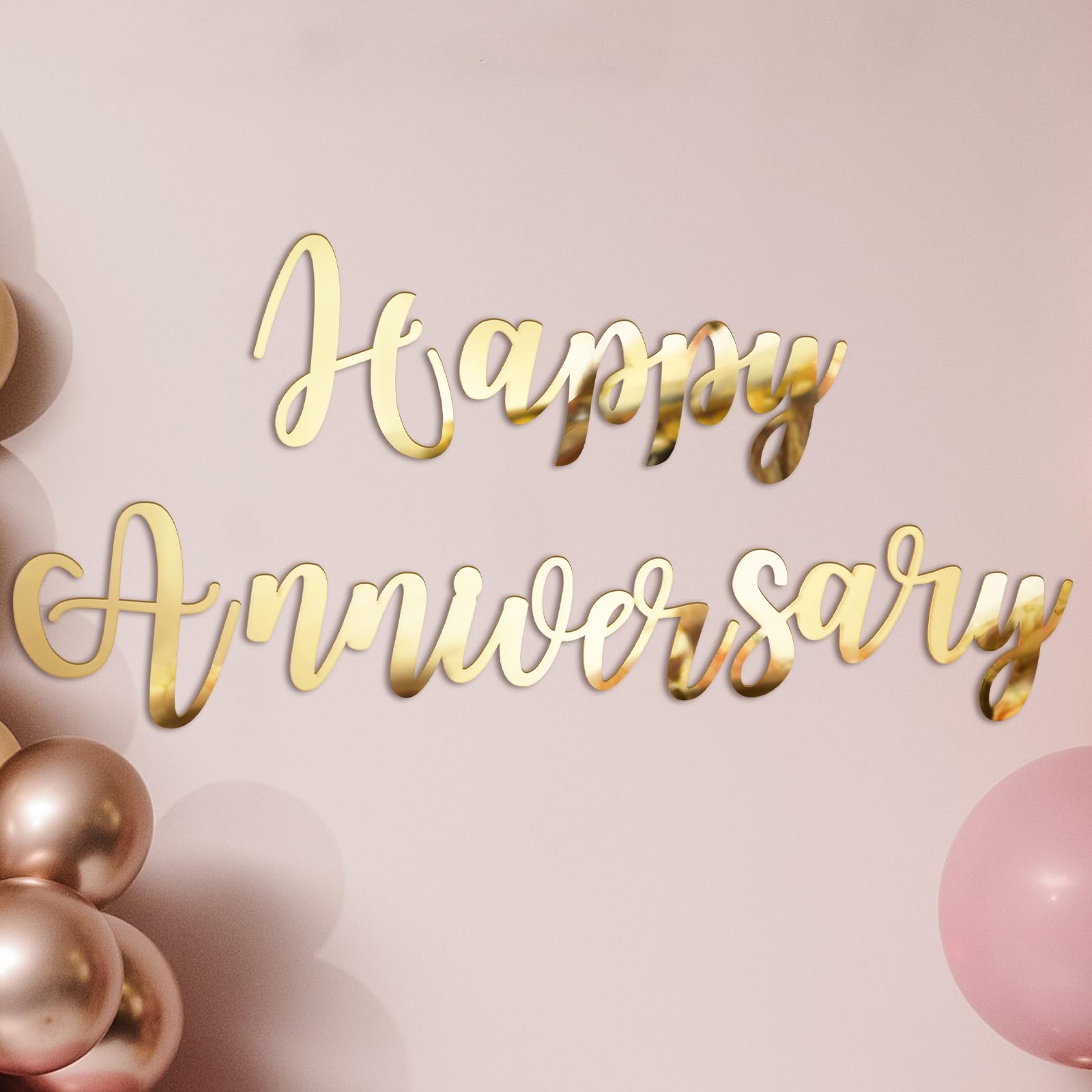 Frienda Letrero de feliz aniversario, espejo dorado, acrílico, telón de fondo, para decoración de bodas, aniversarios, fiestas de cumpleaños