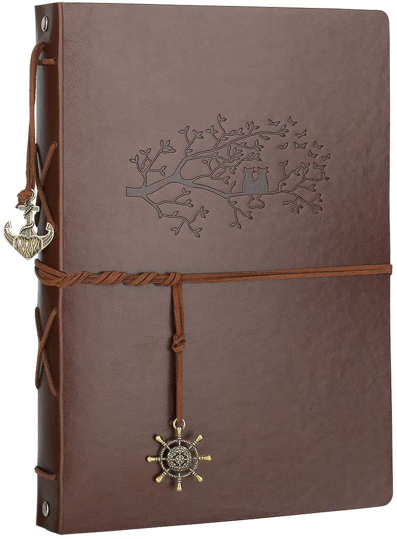 Leather Scrapbook Album, AIOR Vintage Photo Album DIY Memory Book, 60 Black Blank Pages Paper, Wedding Gifts Birthday Anniversary Mother's Day Presents for Men Women Mom Friend, Cat