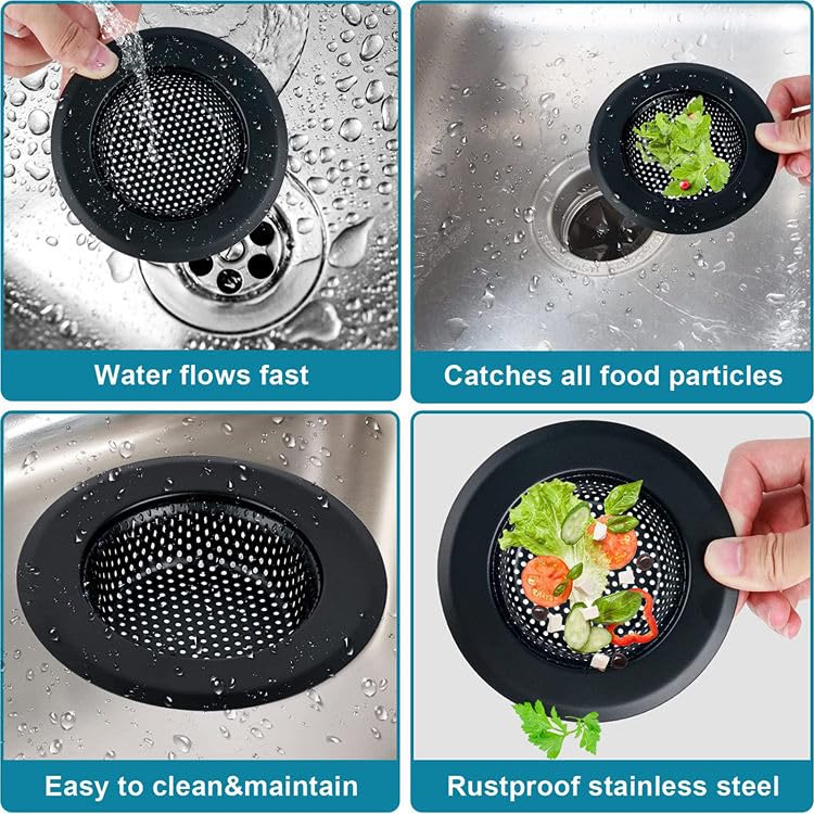Image of Stainless Steel Kitchen Sink Strainer (Black Round Shape Sink Strainer)