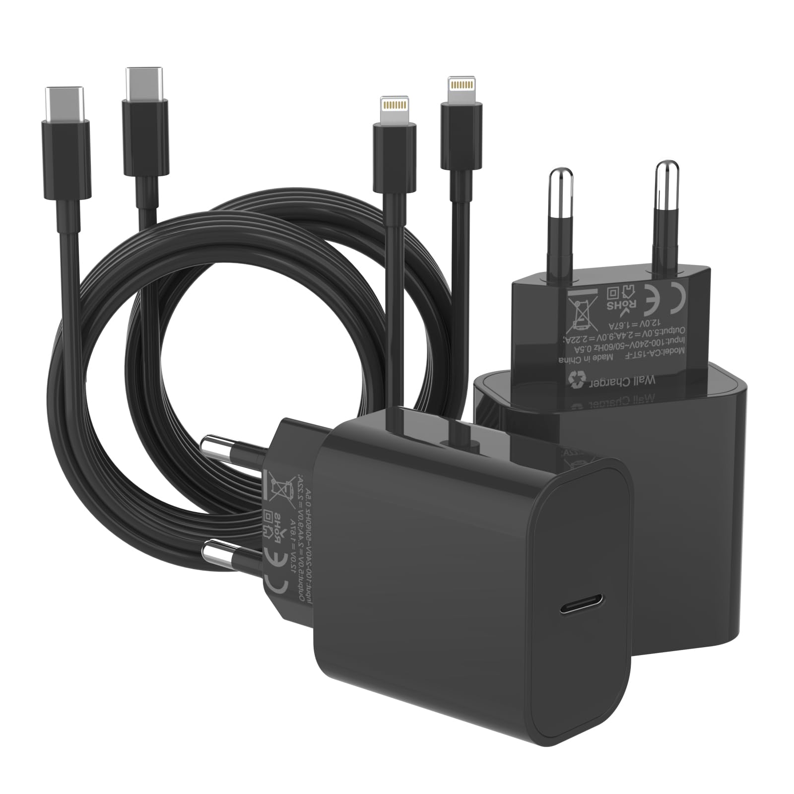 ZNBTCY 2er-Pack Schnellladegerät mit Lightning Ladekabel 2M, iPhone Netzteil, Schnellladekabel, Ladeadapter, 25W USB C Ladegerät und Schnellladekabel für iPhone 14/13/12/11/Pro/XR/XS/X/8 iPad(schwarz)