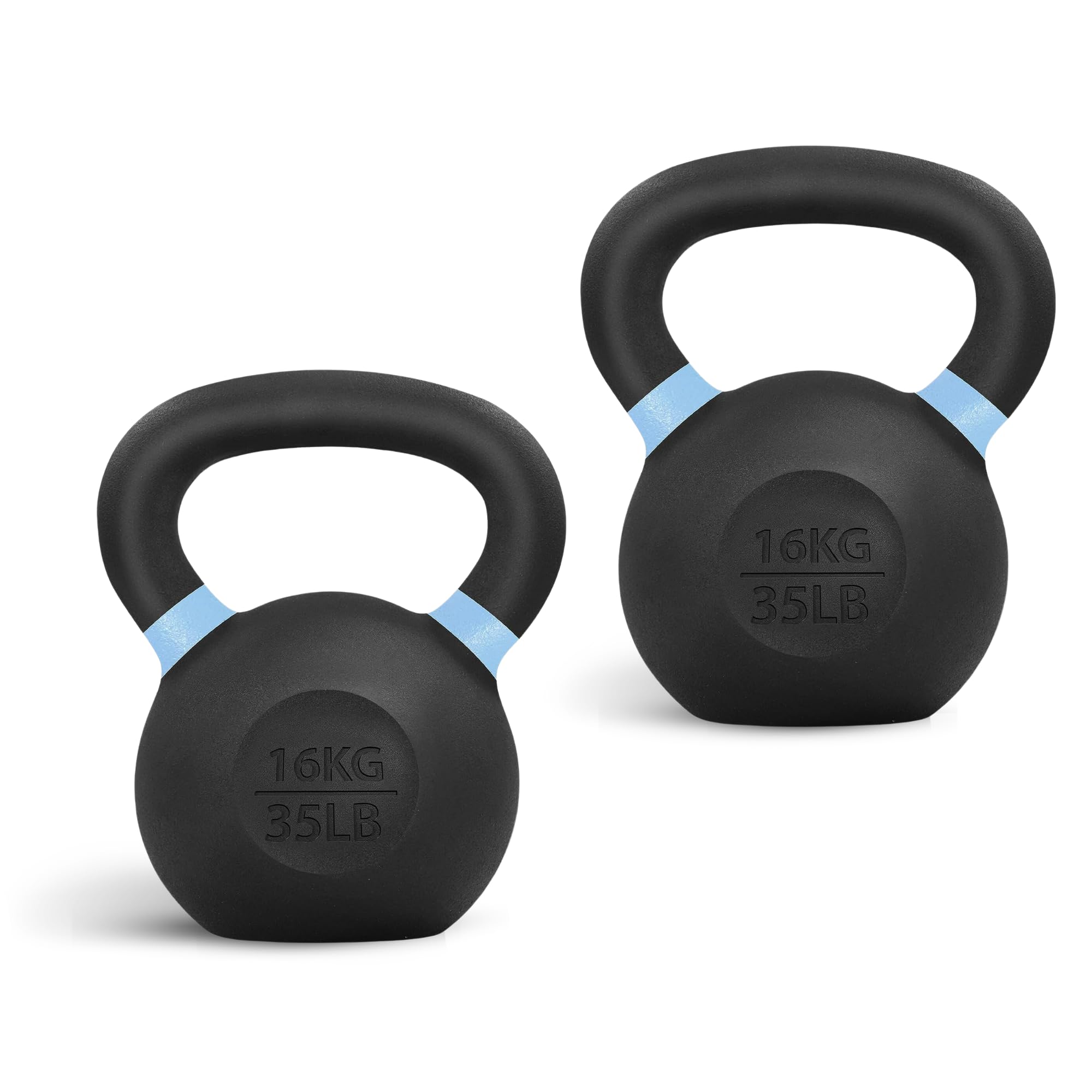 Photo 1 of *** ONE OF TWO***Yes4All Powder Coated Kettlebell, 35 lb Cast Iron Core Kettlebells with Non-Slip Handle & Flat Bottom for Conditioning, Heavy Duty for Strength Training - Single, Light Blue