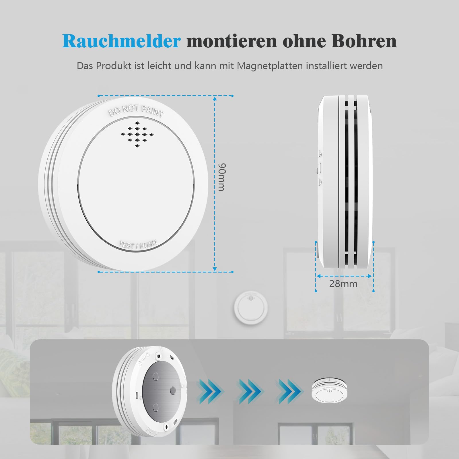 XINDUM 10 Jahre Rauchmelder mit Basisstation Smart Feueralarm 6 Set | TÜV-Rheinland zertifiziert nach EN 14604 Vernetzter Feuermelder mit austauschbarer Batterie kompatibel mit APP