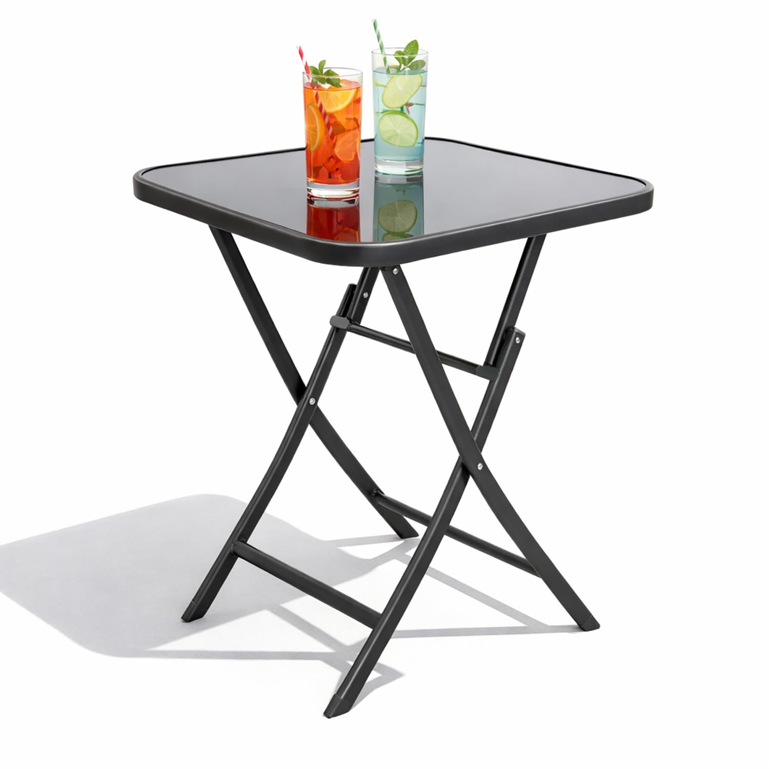 Mojawo® Bistrotisch Klapptisch Glas/Metall 60x60xH70cm Anthrazit/Dunkelgrau mit getönter Glasplatte Eckig Balkontisch Gartentisch Glastisch
