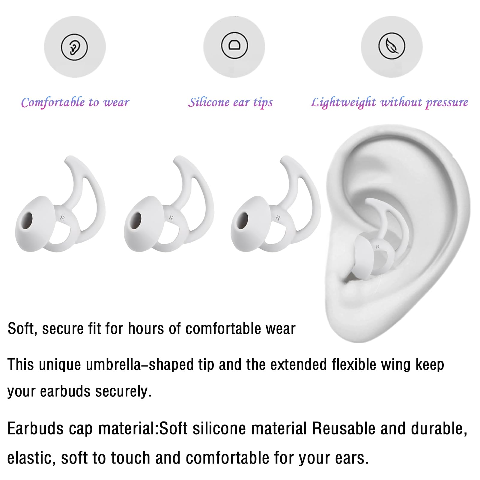 Almohadillas de silicona de repuesto para auriculares compatibles con Bose Quietcomfort y Sport, 3 pares