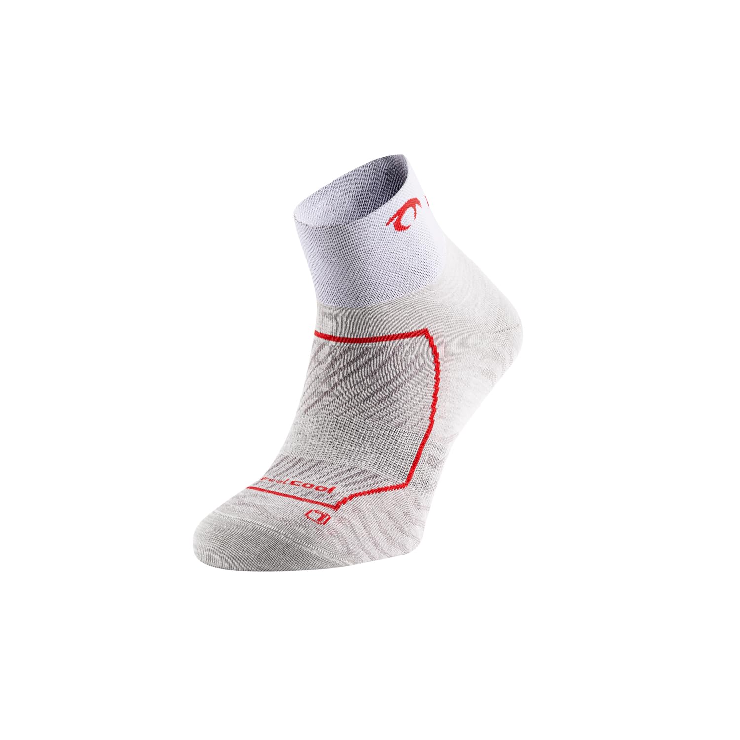 Lurbel Race Three Lightweight Running Socks, Seamless Socks, Breathable, Anti-Blister and Anti-Odor, Running Socks., Ice Grey/Red, M