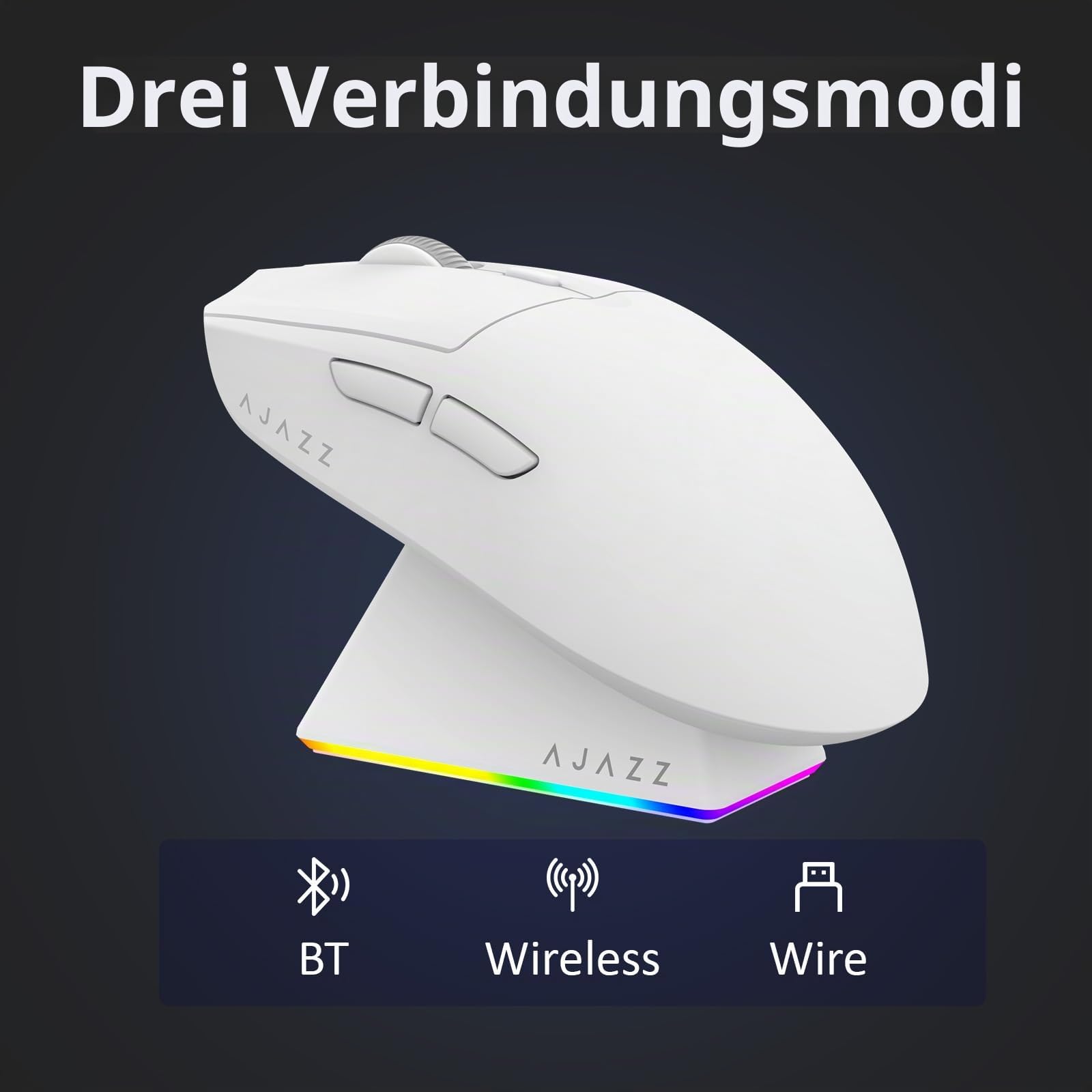 AJAZZ AJ139 V2 MC Wireless Gaming Mouse, PAW3311 Sensor, 24K DPI, 2.4G/USB-C/BT, 66g, White