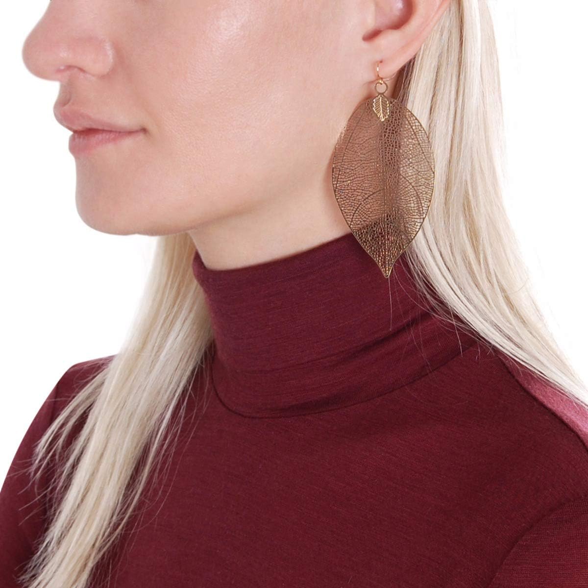 Humble Chic Big Filigree Leaf Earrings for Women - Lightweight Cutout Oversized Drop Dangles - Boho Silver Earrings for Women, Vintage-Style Dangling Drops in Large 3.5" Inch Long, Silver Tone Plated - Image 5