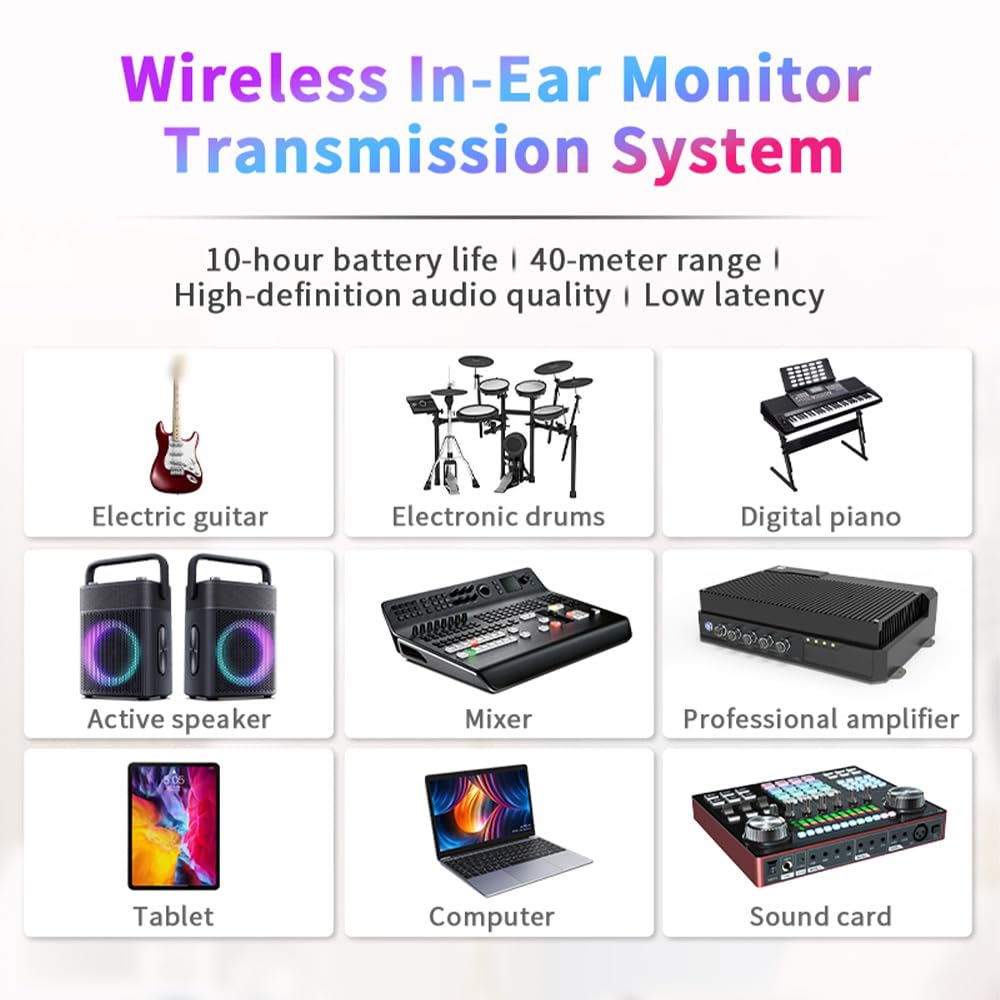 Hanzete 2.4G Wireless In-Ear Monitor System Trasmettitore Rotazione 282° Portatile Collare Clip Ricevitore Ricaricabile Accoppiamento Automatico Bassa Latenza 39,9m