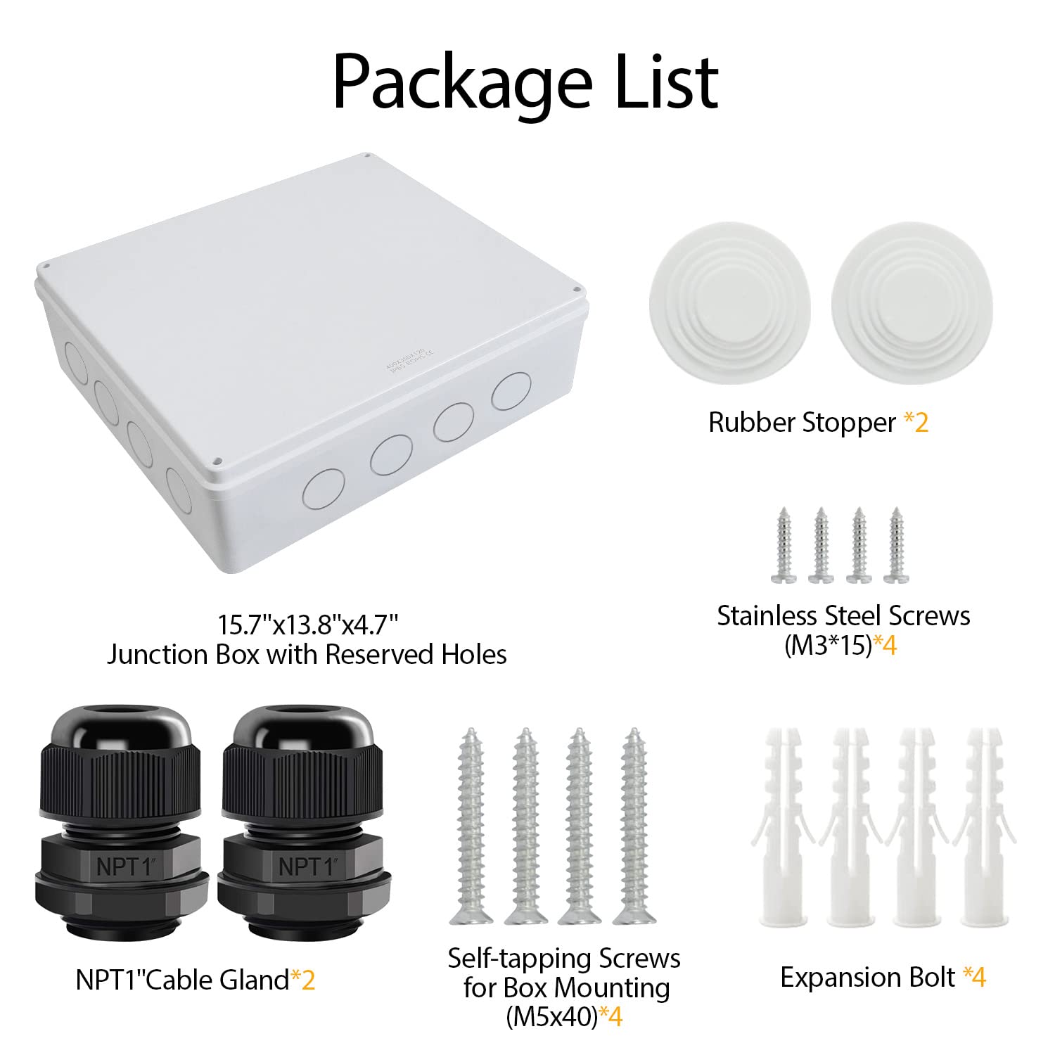 LeMotech Caja de conexiones ABS con agujeros reservados IP65, impermeable, a prueba de polvo, universal, para proyectos eléctricos, 15,7 x 13,8 x 4,7 pulgadas (400 x 350 x 120 mm)