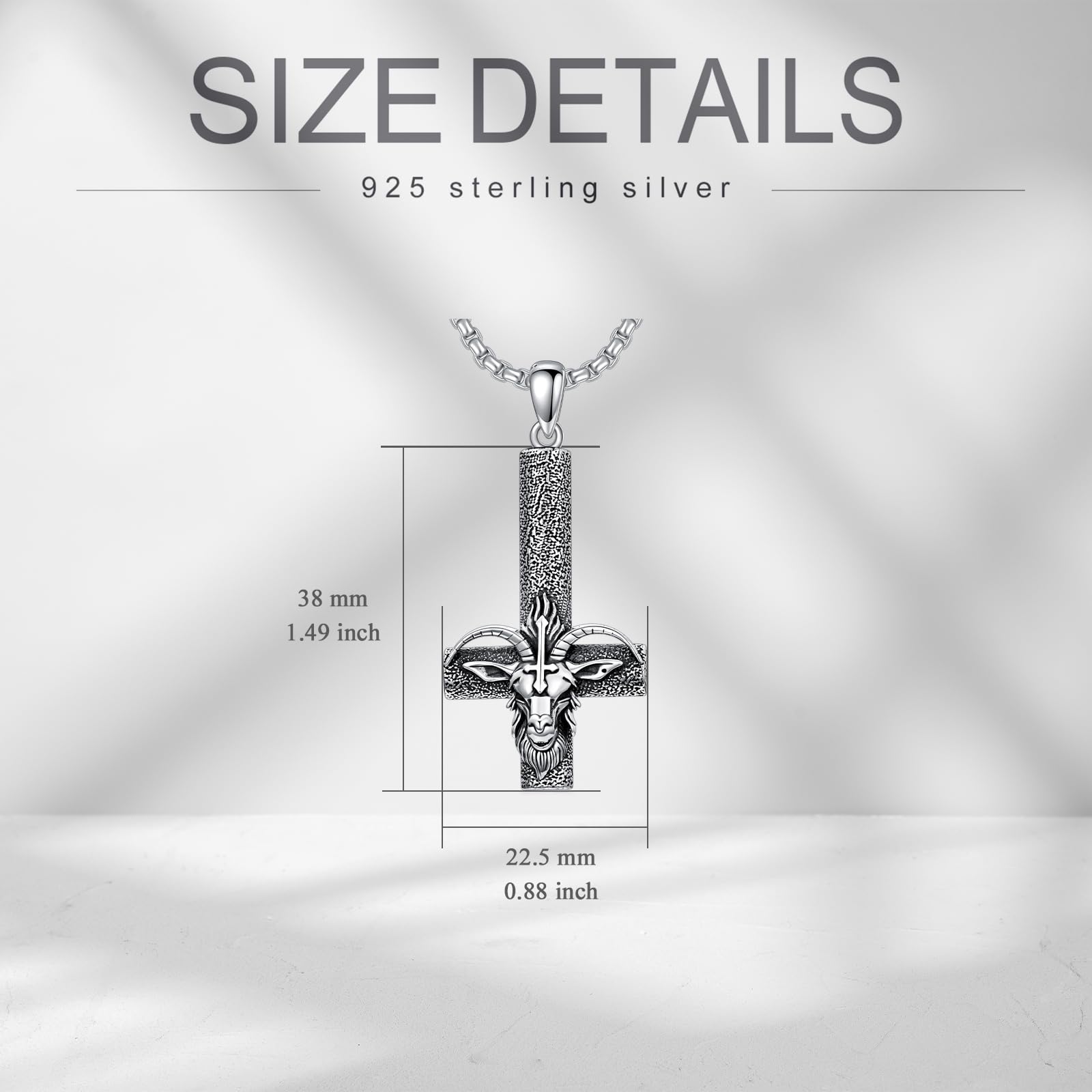 ROMANTICWORK Satanische Kette 925 Sterling Silber Baphomet Ziegenkopf Umgedrehter Kreuz Anhänger Satan Satanischer Schmuck Geschenke für Damen Herren
