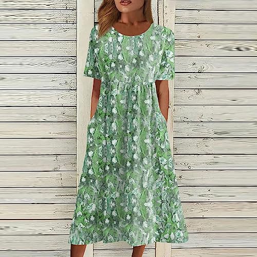 Below The Knee Short Sleeve Cover Up Ladies Dressy Classic Summer Soft Graphic Cotton Dress for Women.2