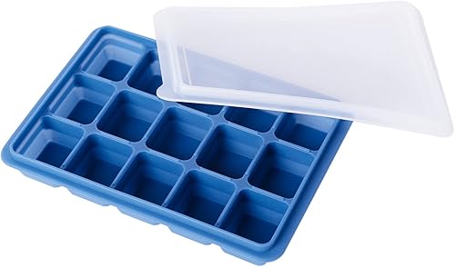 Miniatura 3 de FUN LAVIE Bandejas para cubitos de hielo con tapas, juego de 2 moldes de silicona azul, duraderos, fáciles de liberar y sin BPA