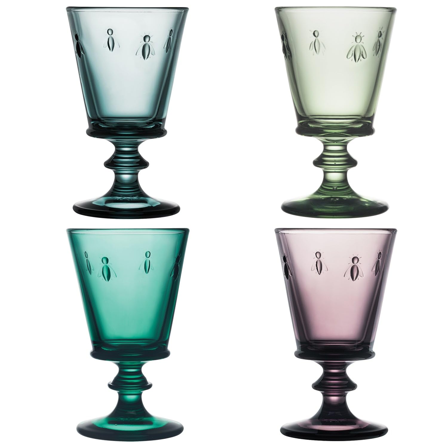 La Rochère -Set of 4 Wine Glasses in 4 Colors-Bee Origin: France Guarantee