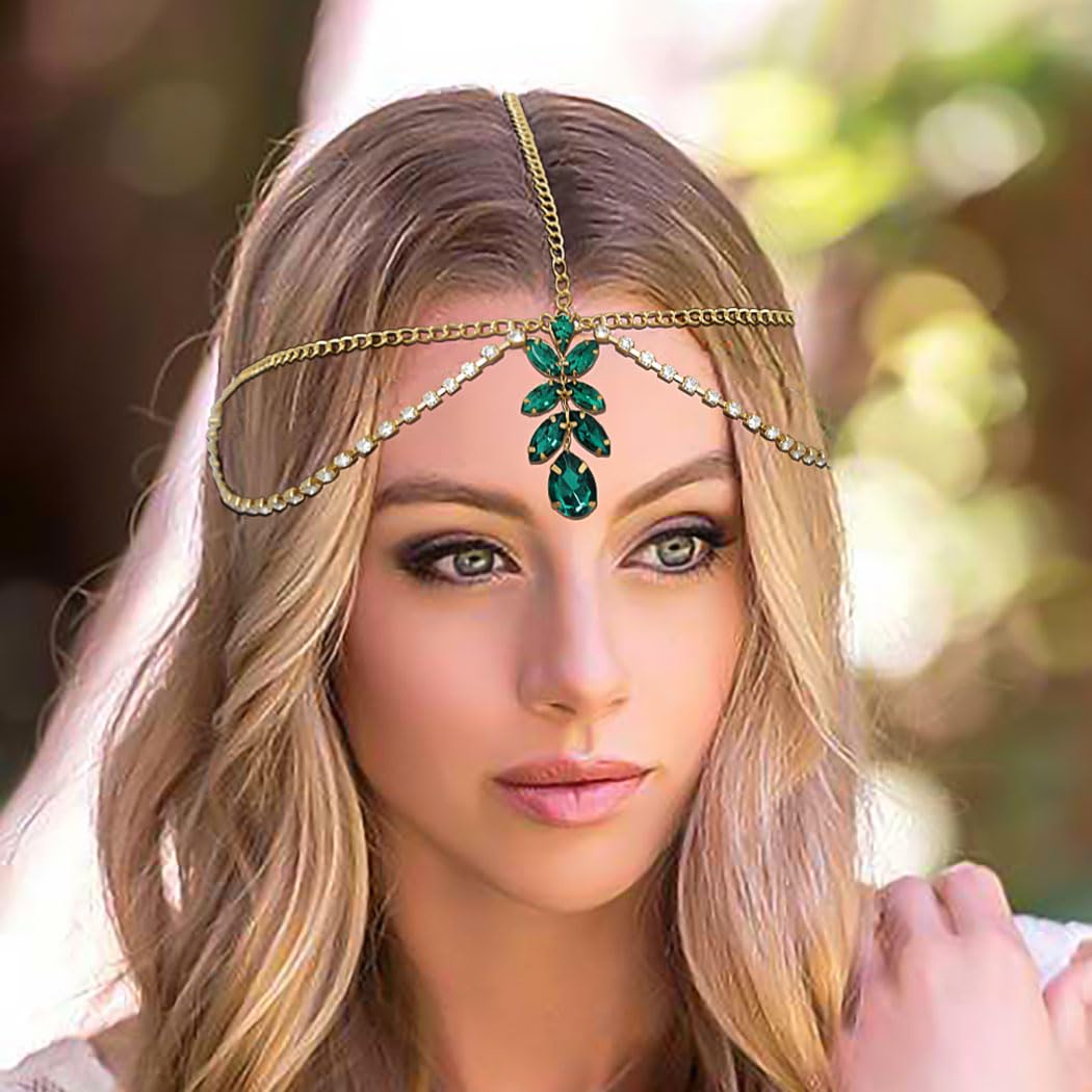 IYOU Rhinestone Wedding Head Chains Gold Crystal Headband Layered Prom Bridal Hair Accessories for Women - Image 2
