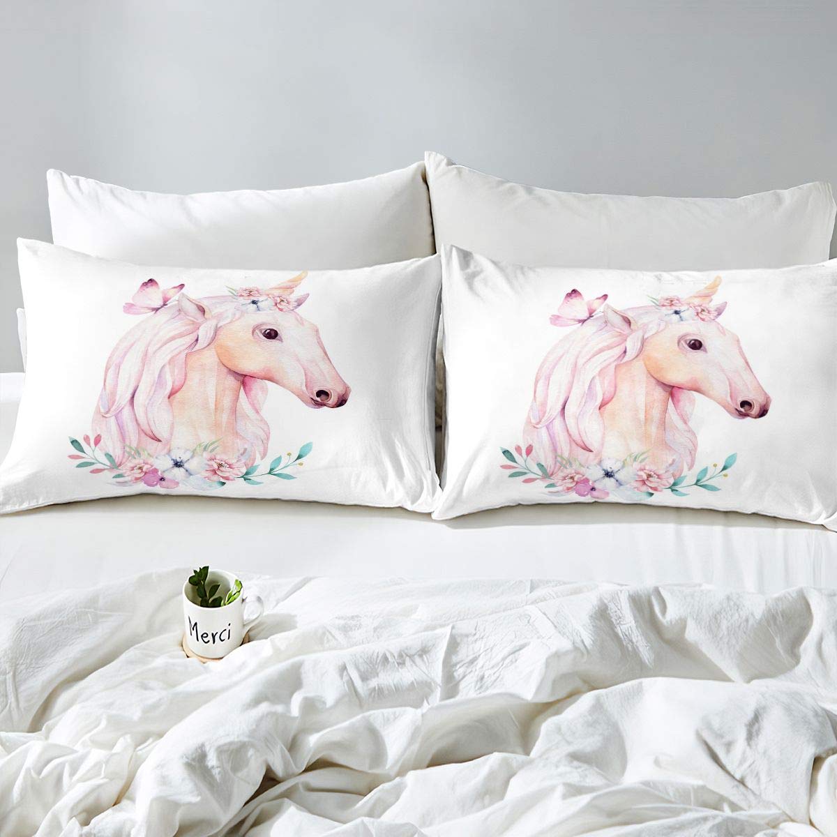 Homemissing Juego de ropa de cama de unicornio, funda de edredón para niños y niñas, diseño de animales mágicos, color rosa