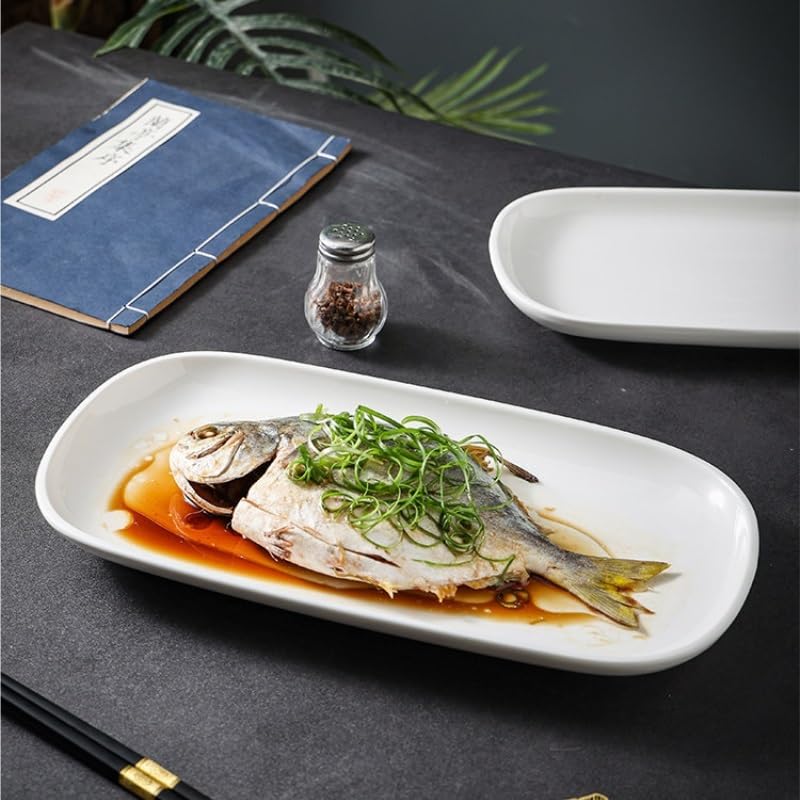 Platos de Camping Plato de pescado cerámica, plato al vapor doméstico, verduras rectangular Plato Decorativo(S)