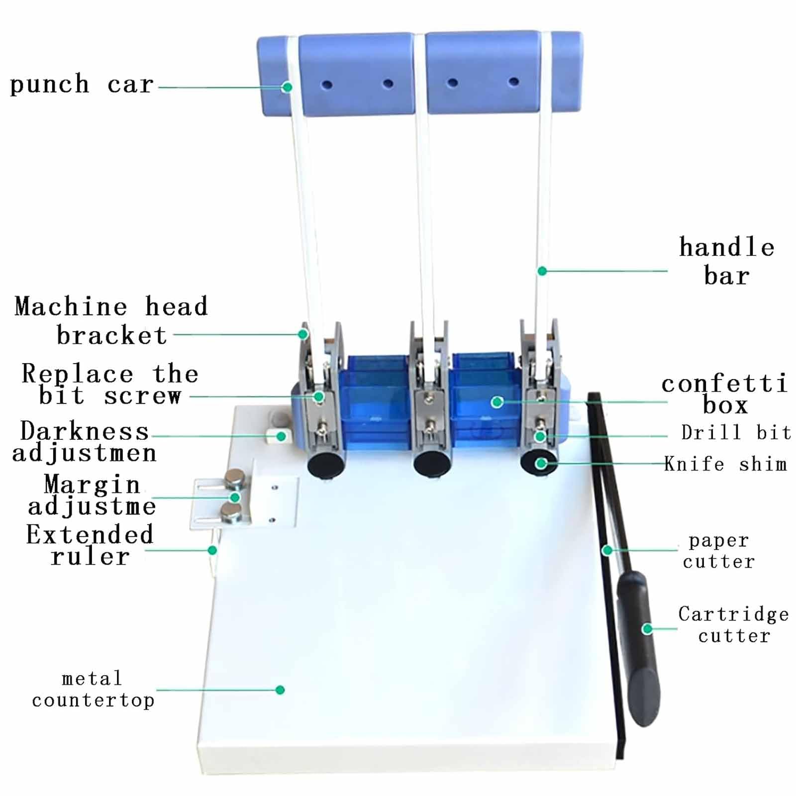 ERICAT Perforatrice Manuale a 3 Fori per Impieghi Pesanti, Perforatrice Manuale a 3 Fori con Righello di Posizionamento, capacità di Perforazione 150 Pagine, Spessore 15 Mm E Distanza Fori 83 Mm