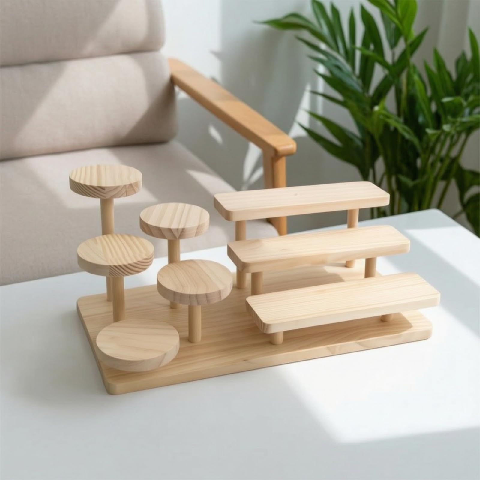 Display Regal Holzregal Aufsteller Stufenregal Ablageständer Gestuftes Layout für Sichtbarkeit Und Struktur aus Massivholz mit Warmer Oberfläche für