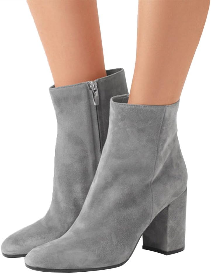 FSJ Women Almond Toe Chunky Block High Heel Handmade Ankle Booties Elegant Ladies Casual Dress Daily Boots Size 4-15 US