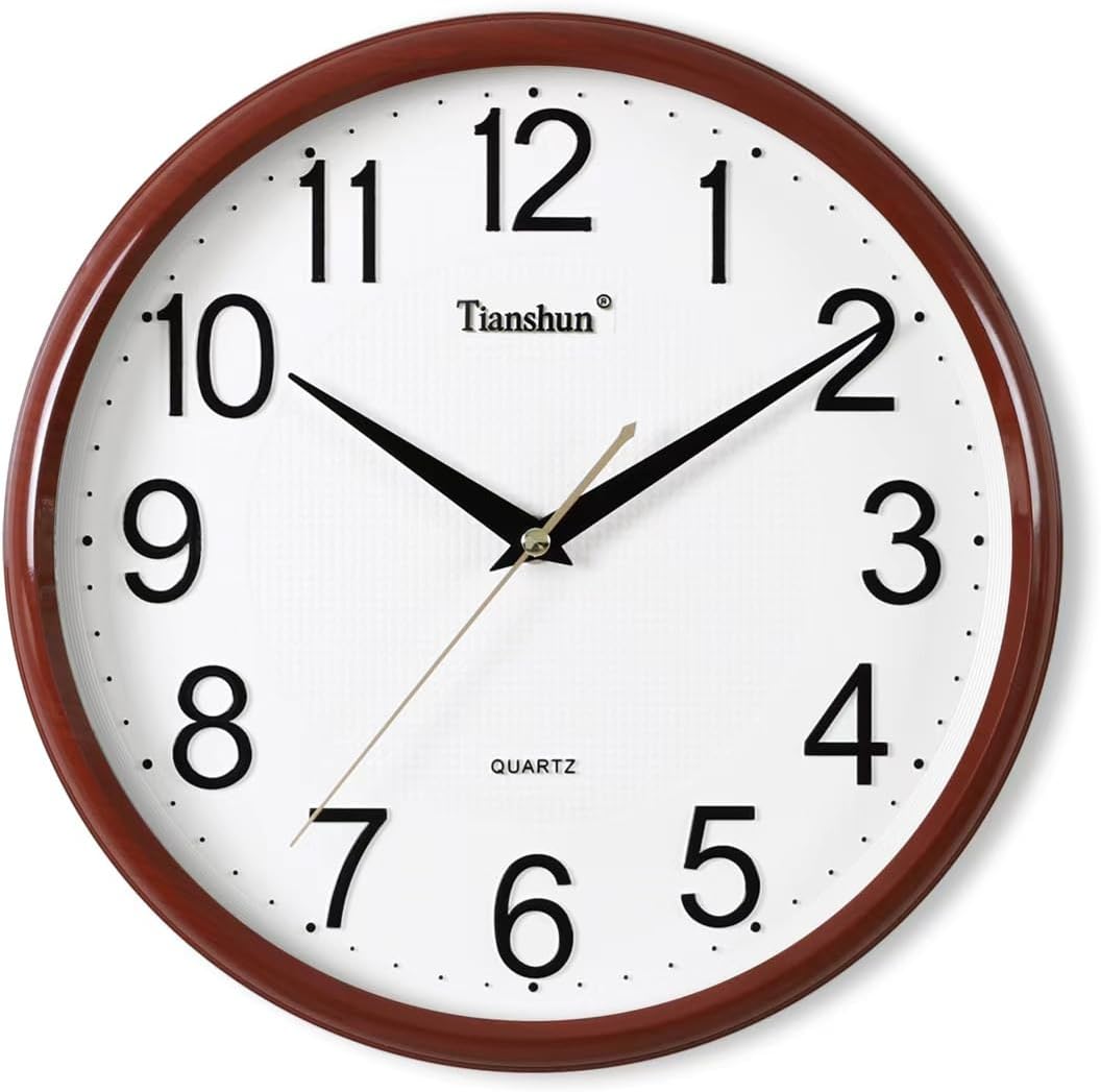 Wall Clock Silent Non-Ticking Battery Operated 12 Inch Wood Grain Large Easy to Read 3D Numbers for Office Living Room Bedroom Kitchen (Cherry Wood)