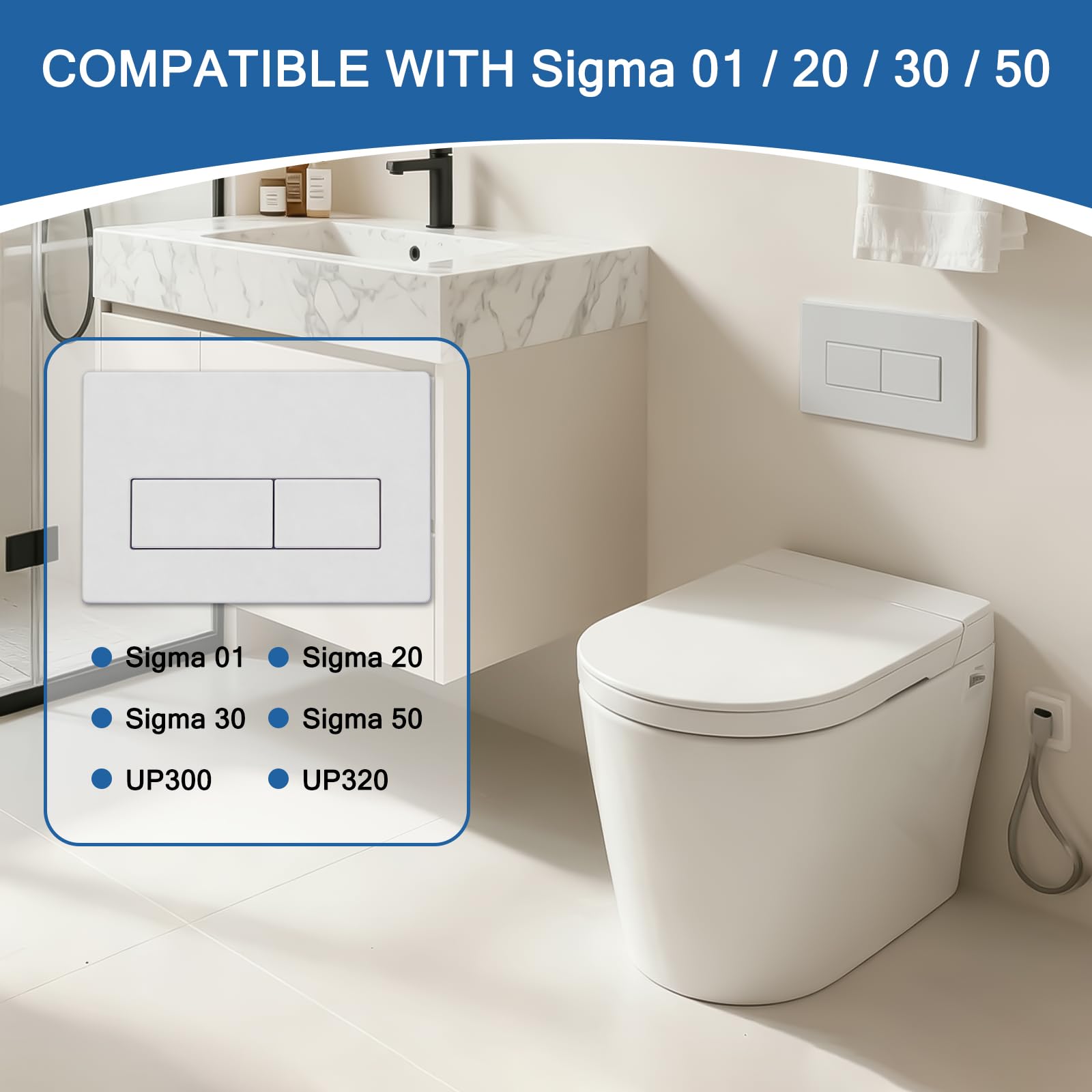 WC Drückerplatte kompatibel mit Geberit Sigma 01 20 30 50, Betätigungsplatte für UP300 UP320 Spülkasten mit Montagerahmen & Schrauben