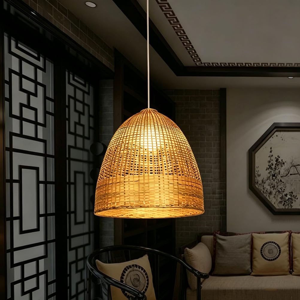 Piptyllite Chinese Bamboo Pendant Lamp, Handwoven Rattan Craft for Hotel, Restaurant & Tatami Room