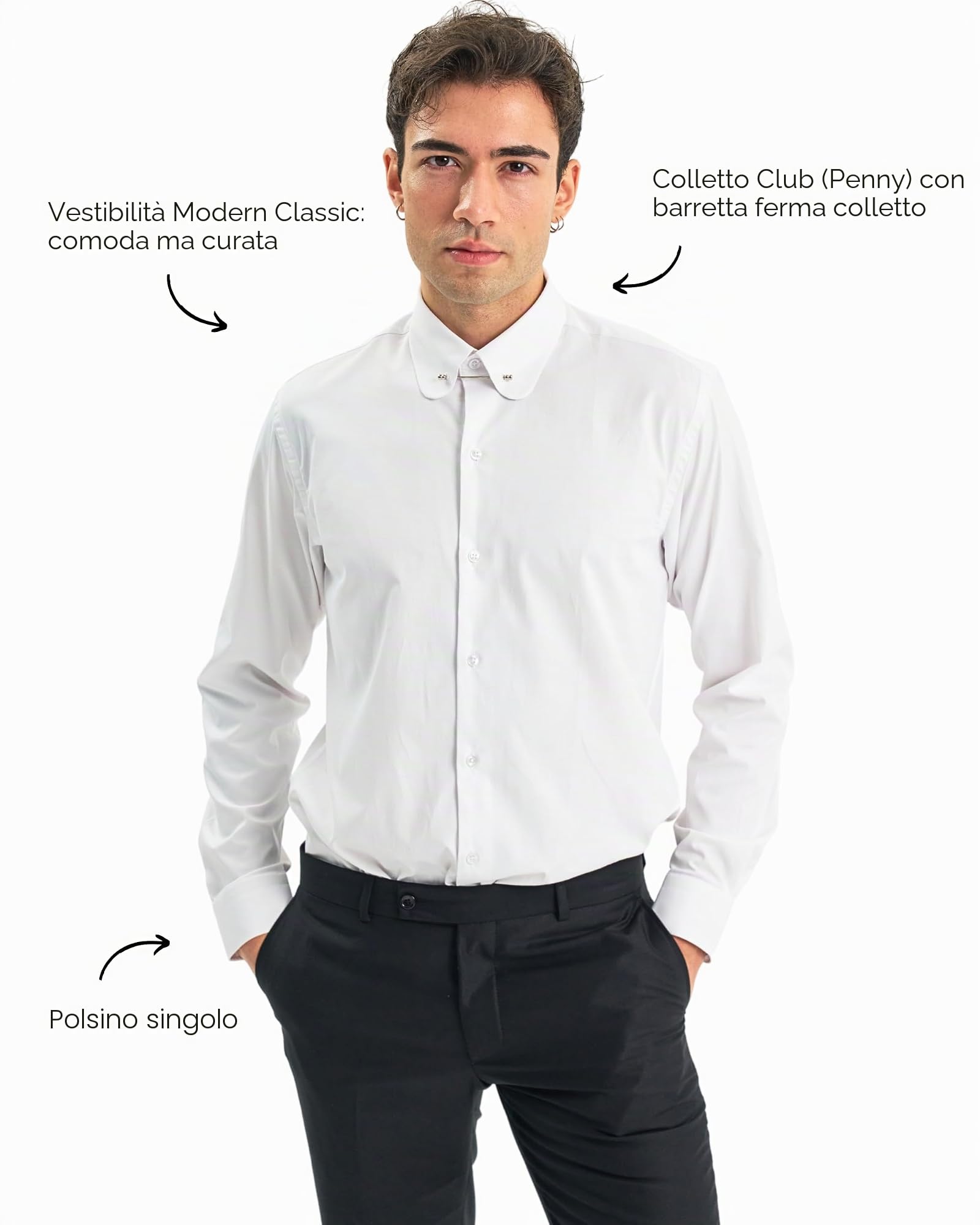 Jack Martin London Camicia da Uomo con Colletto Club con Spilla | Camicie da Uomo Eleganti da Business, Formali e Casual a Maniche Lunghe