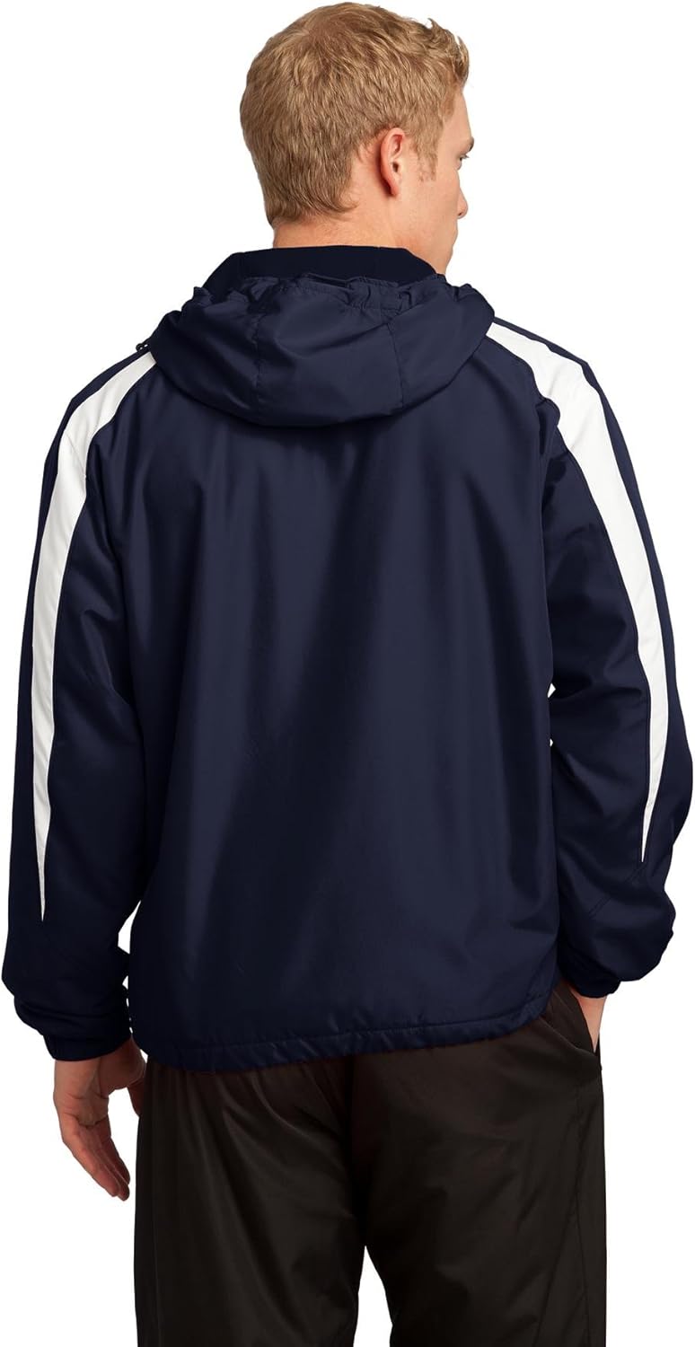 SPORT-TEK Unisex Fleece-Lined Colorblock Jacket | Warm Windbreaker Jacket for Men & Women, Water Resistant Zip Up Hoodie, True Navy/White, Small - Image 2