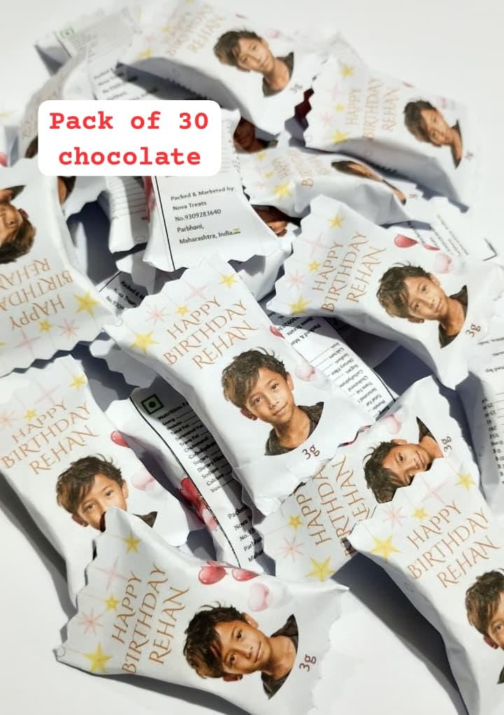 Personalized Birthday Chocolate Gift Pack, White Wrapper with Stars Design, Pack of 30 Chocolates, Custom Photo and Name Printing-picture-13