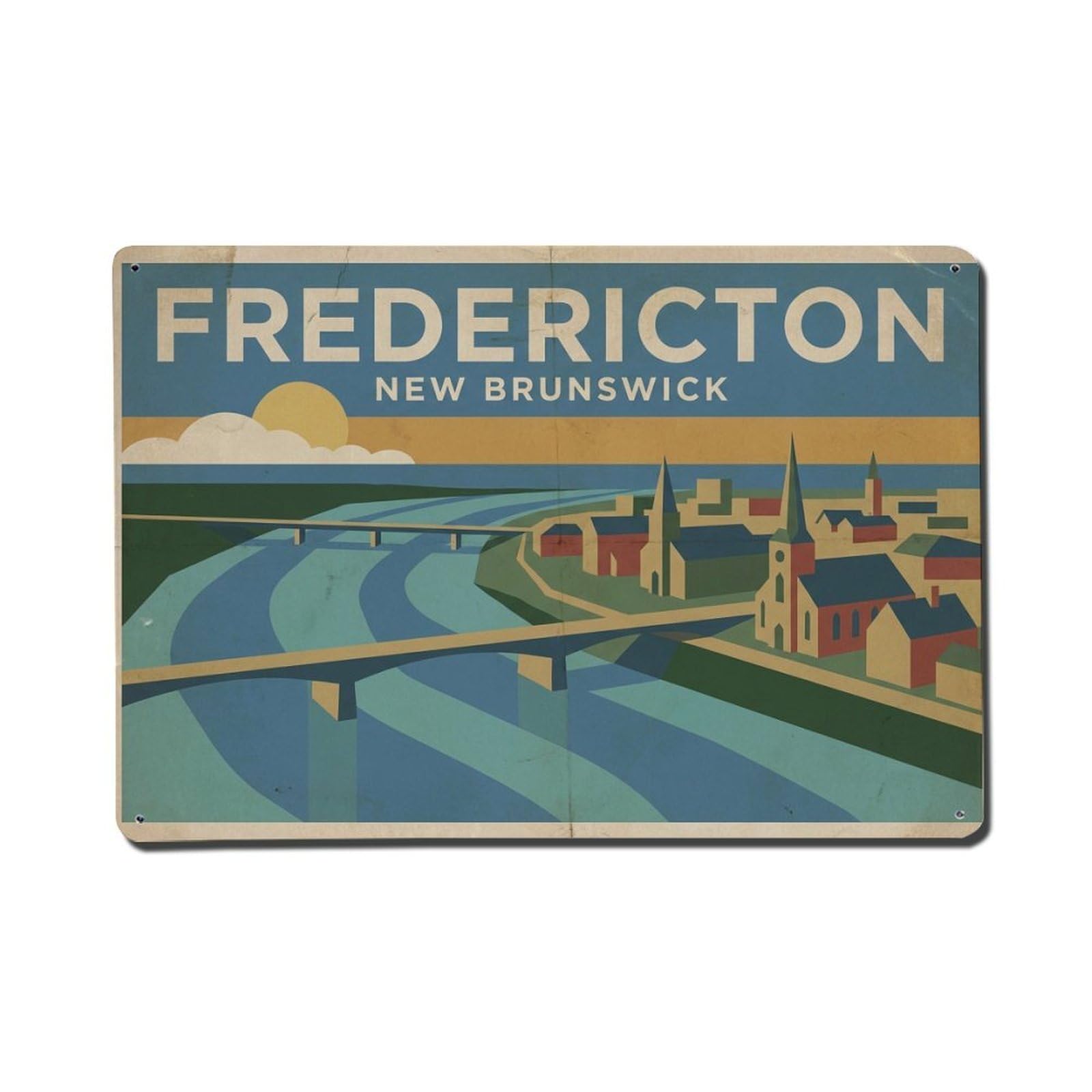 Xanthor Style Travel Vintage Canada Fredericton Metal Tin Sign