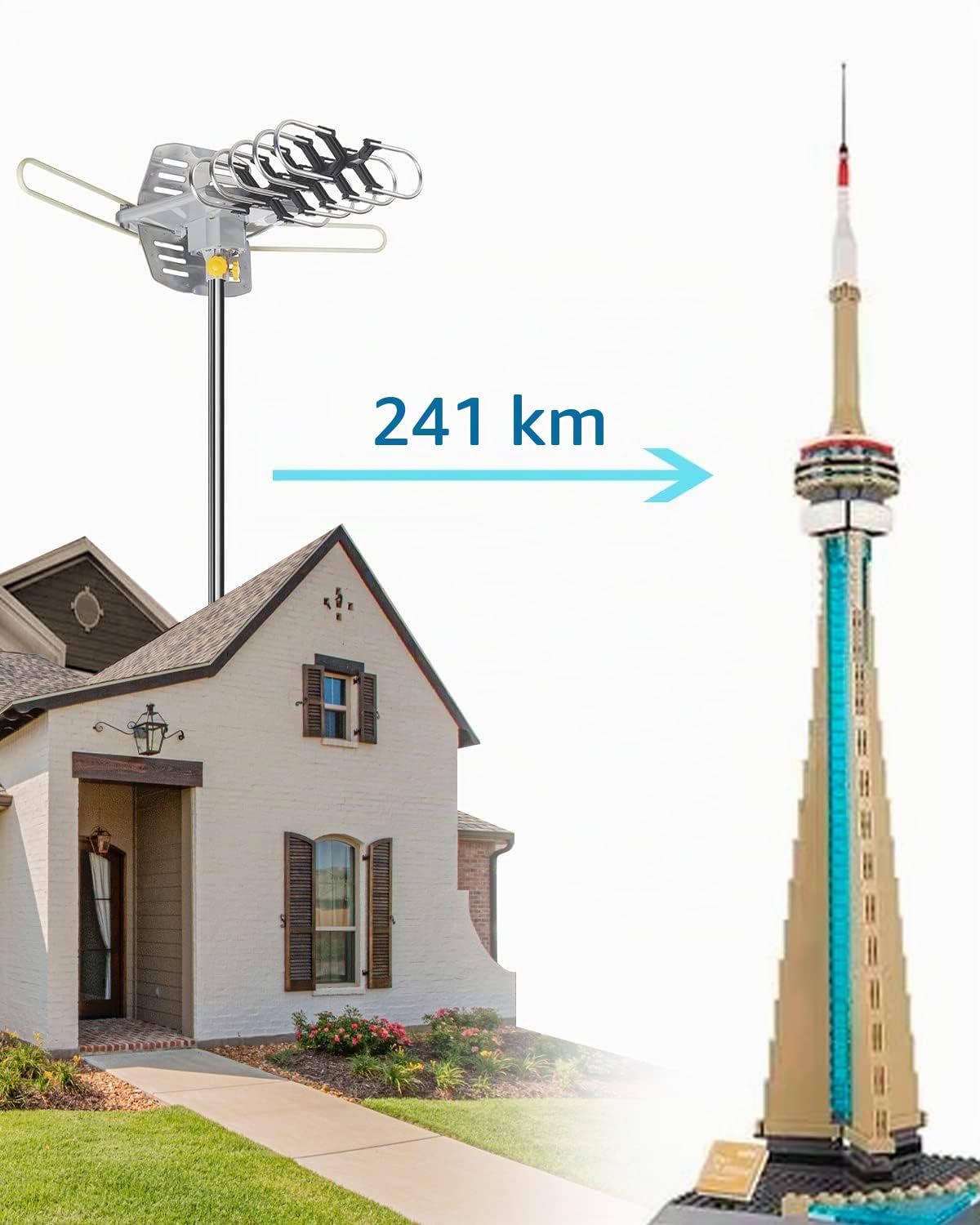 Antena digital amplificada HD TV para exteriores, 150 millas motorizada de rotación de 360 grados, control remoto inalámbrico, cable coaxial RG6 de 40 pies, UHF VHF 1080P 4K, compatible con 2