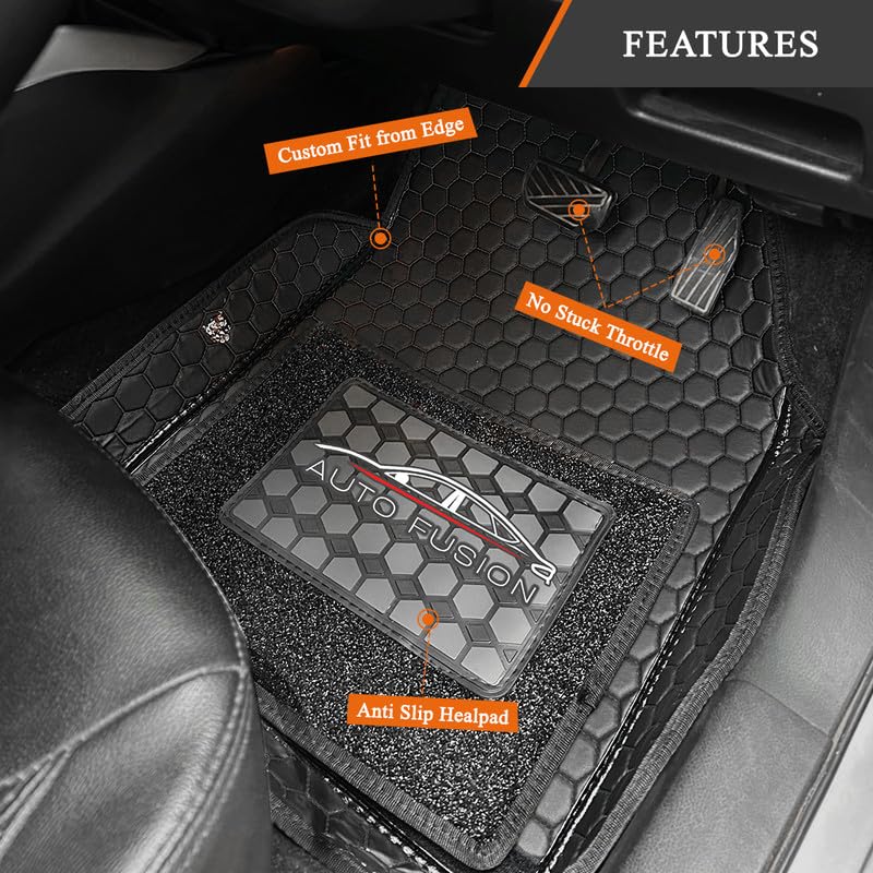 Image of 7D Car Foot Mat Compatible with Jeep Compass 2017-2026 | Universal Fit, Luxury Leather Car Floor Mat with Detachable Curly Mat | Waterproof, Anti-Slip | Color: Black