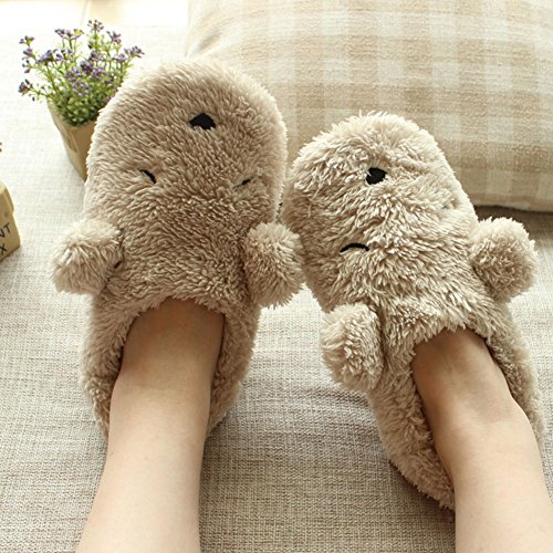 Womens Fleece Slippers,Indoor Cute Cartoon Winter Soft Warm Cozy Booties Non-Slip Plush Mules Home Bedroom Slip-on Shoes Ankle Boots for Girls Ladies (Bear, US Size:9-10（EUR Size:40-41）)4